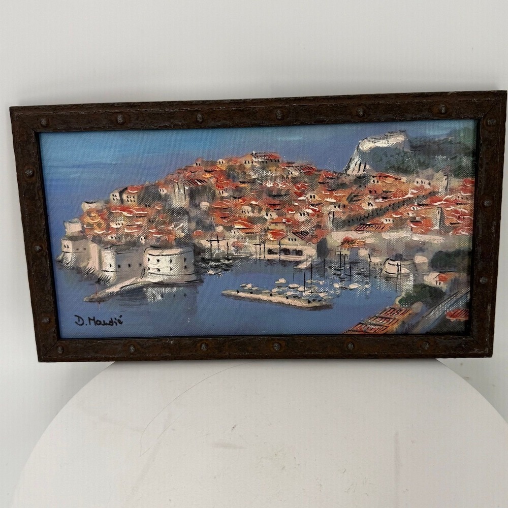 Original Signed Dubrovnik Croatia Oil Painting Framed‎ Harbor Mediterranean